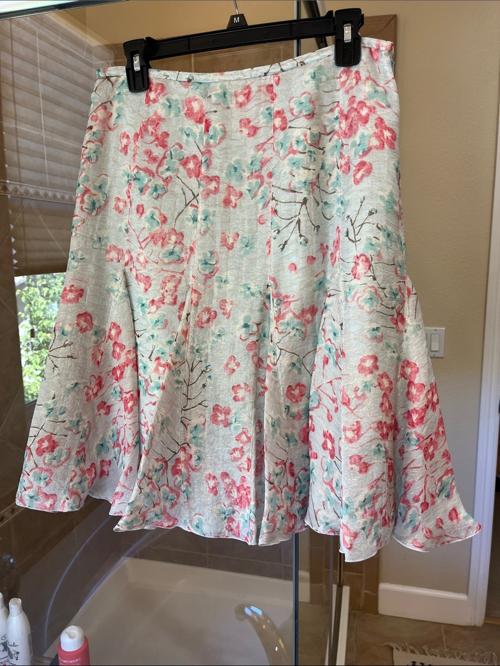 Armani Collezioni Mint and Coral Floral A-Line Skirt